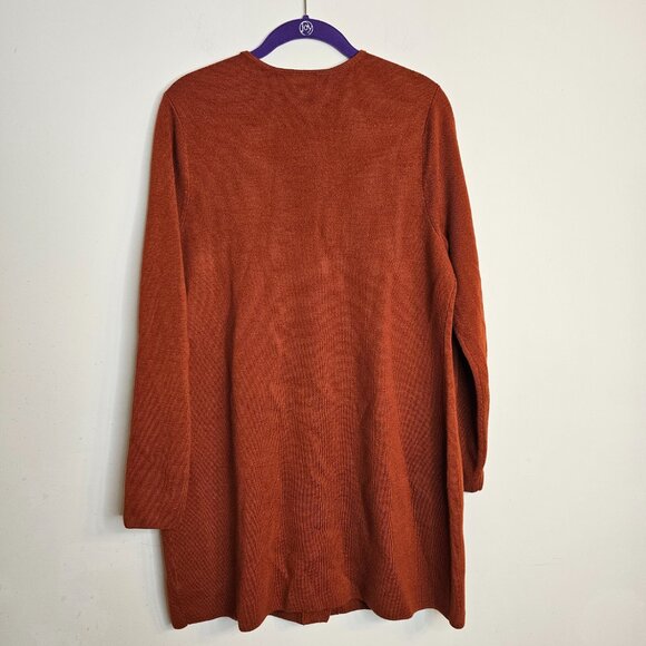 Talbots Burnt Orange Rust Merino Wool Snap Front Duster Cardigan Fall Size L - Picture 2 of 6